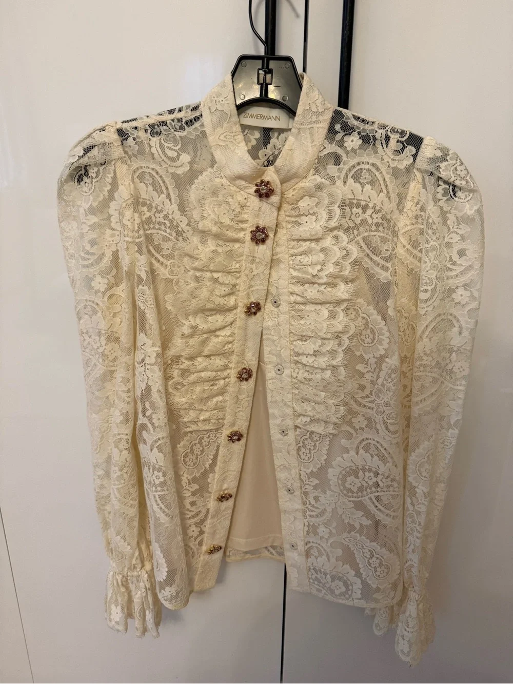 Zimmermann Lyrical Ivory Lace High-Neck Ruffle Blouse 0 (2-4)